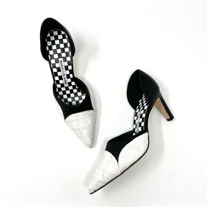 NEW RARE Manolo Blahnik Patchwork Snakeskin High Heels Pumps Black White 37 7